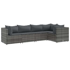 vidaXL Patio Lounge Set Gray PE rattan 5 Piece Modular