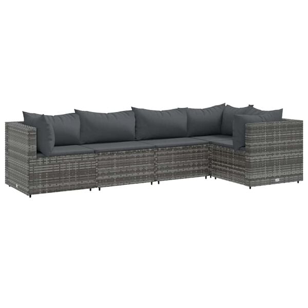 vidaXL Patio Lounge Set Gray PE rattan 5 Piece Modular