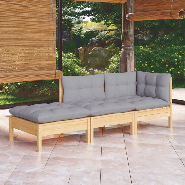 vidaXL Garden Lounge Set Gray Solid pine wood, fabric (100% polyester)