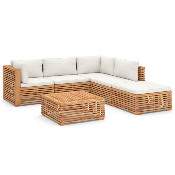 vidaXL 6 Piece Patio Lounge Set with Cream Cushion Solid Teak Wood