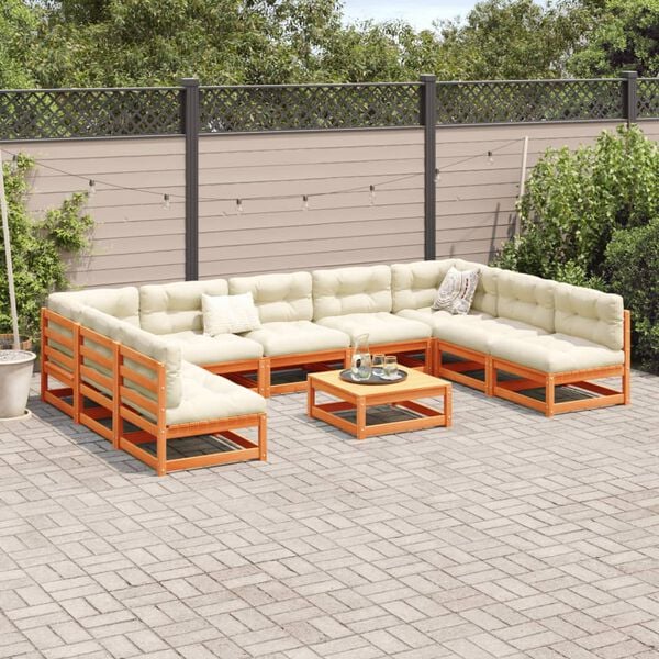 vidaXL Garden Sofa Set Wax brown Solid pinewood, Oxford fabric, PP cotton
