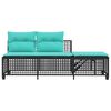 vidaXL Patio Sofa Set Black PE rattan 3 Piece Set Adjustable Armrests