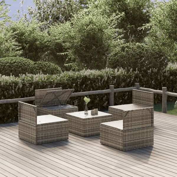 vidaXL Garden Lounge Set Grey PE rattan, powder-coated steel, polyester, PVC