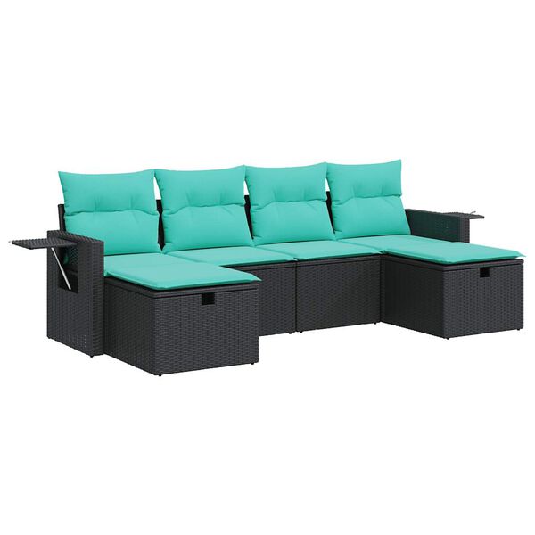 vidaXL Garden Sofa Set Black, Blue PE Rattan, Powder-Coated Steel, Polyester