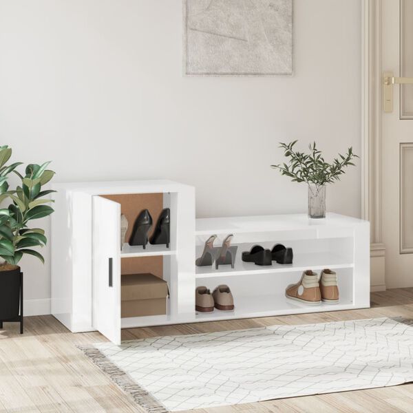 vidaXL Shoe Cabinet High gloss white Engineered wood Medium Shoe Cabinet