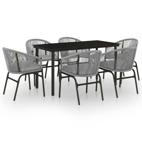 vidaXL Garden Dining Set Black Powder-coated steel 7 Piece Set Durable