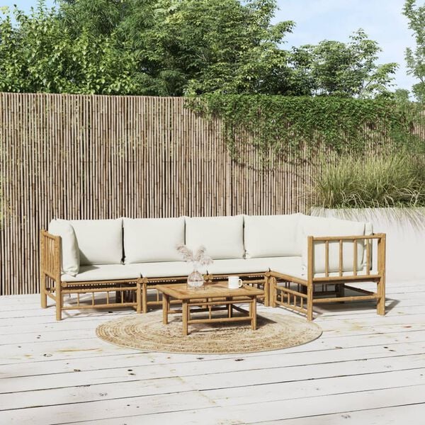 vidaXL Garden Lounge Set Cream White Bamboo and polyester fabric