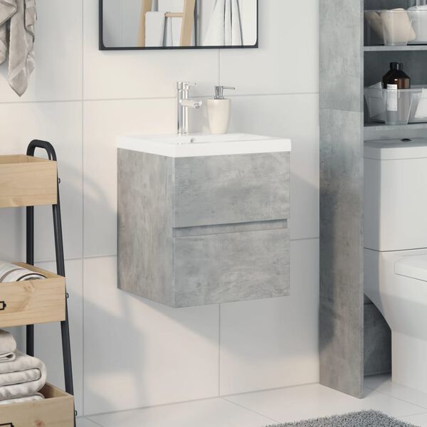 vidaXL Bathroom Furniture Set Concrete Grey Engineered Wood, Ceramic Large