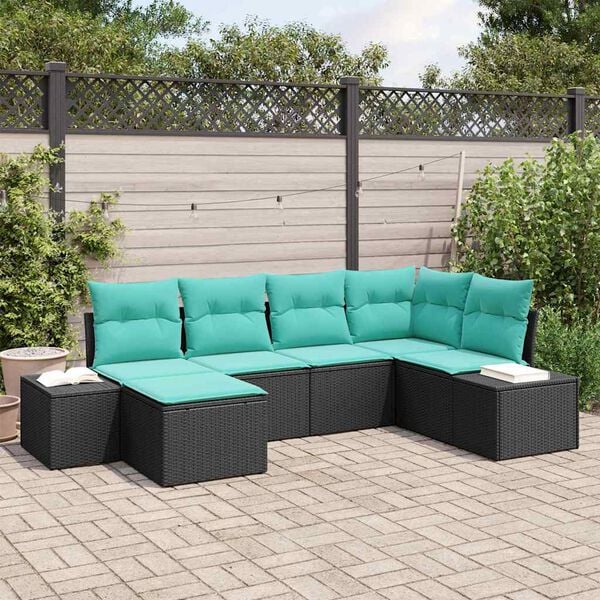 vidaXL Garden Sofa Set with Cushion 6 pcs Black Poly Rattan