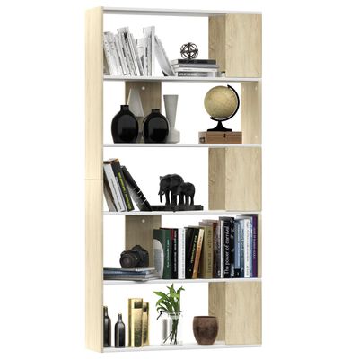 vidaXL Book Cabinet/Room Divider White and Sonoma Oak 31.5"x9.4"x62.6"