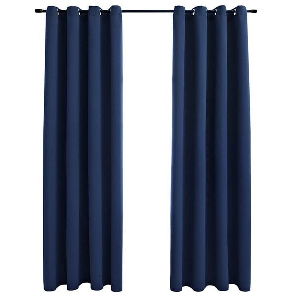 vidaXL Blackout Curtains with Metal Rings 2 pcs Blue 55.1x68.9"