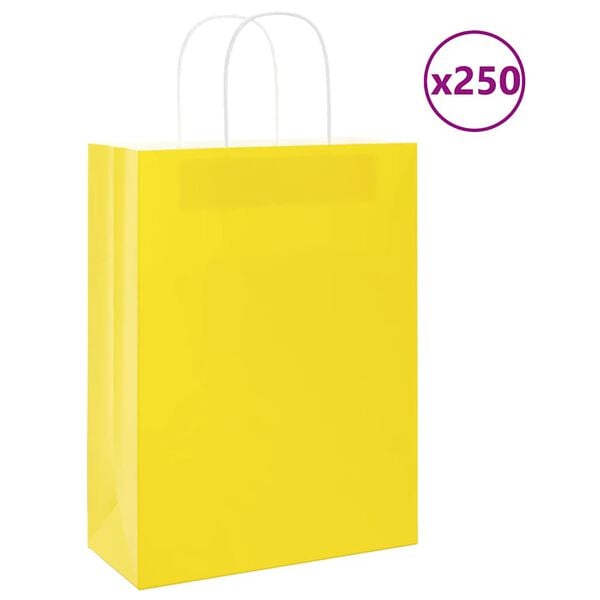 vidaXL Paper Bags 250 pcs with Handles Yellow 26x12x35 cm