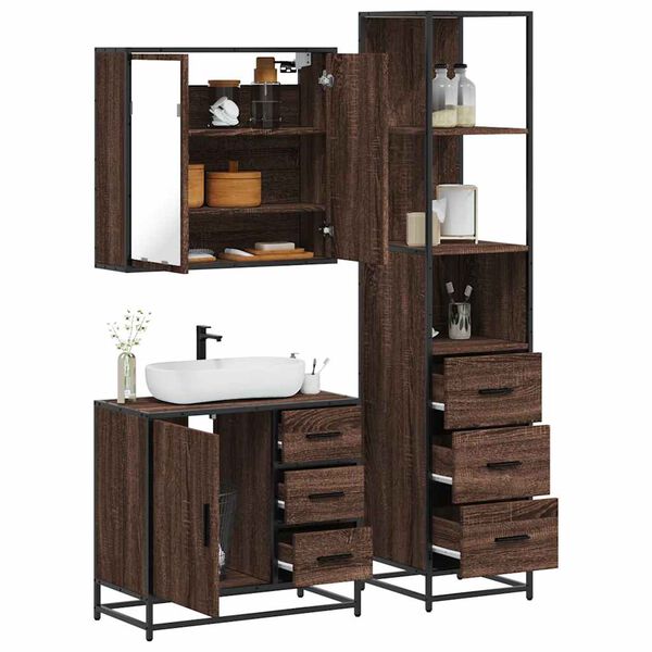 vidaXL Bathroom Furniture Set Brown Oak Engineered Wood, Metal