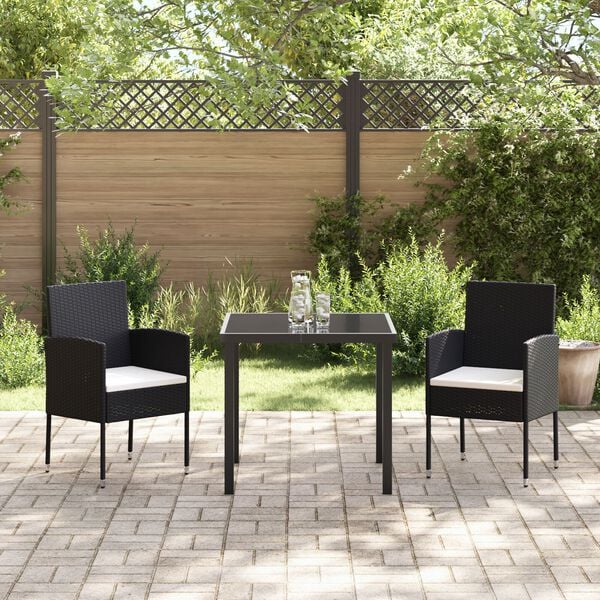 vidaXL Garden Dining Set with Cushion 7 pcs Black Poly Rattan