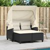 vidaXL Garden Sofa Black PE Rattan 2-Seater Adjustable Armrests