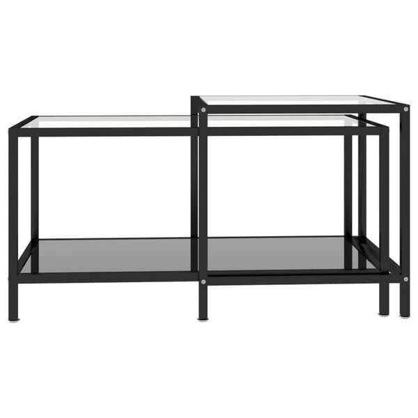 vidaXL Tea Table Set of 2 Black Tempered glass, powder-coated steel