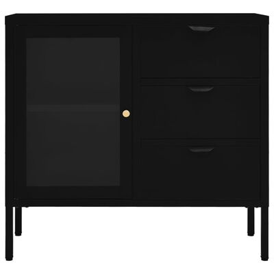 vidaXL Sideboard Black 29.5"x13.8"x27.6" Steel and Tempered Glass