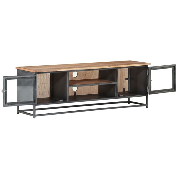 vidaXL TV Cabinet Grey Solid acacia wood, glass, steel Medium TV Cabinet