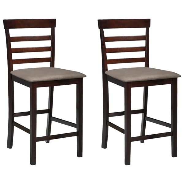 vidaXL Bar Stool Set of 2 Brown Rubberwood frame, Polyester fabric