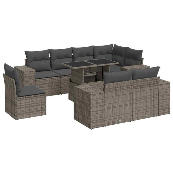 vidaXL Garden Sofa Set Grey PE Rattan Large Adjustable Armrests