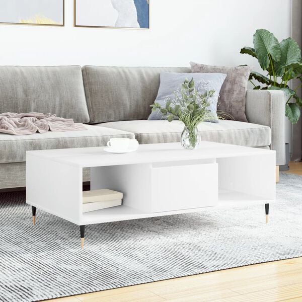 vidaXL Coffee Table White Engineered Wood, Iron Medium Coffee Table