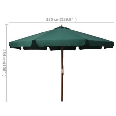 vidaXL Outdoor Parasol with Wooden Pole 129.9" Green