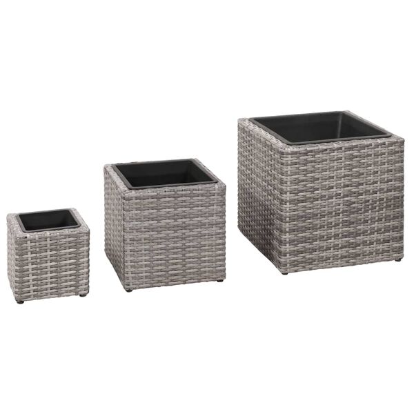 vidaXL Garden Raised Beds 3 pcs Poly Rattan Gray