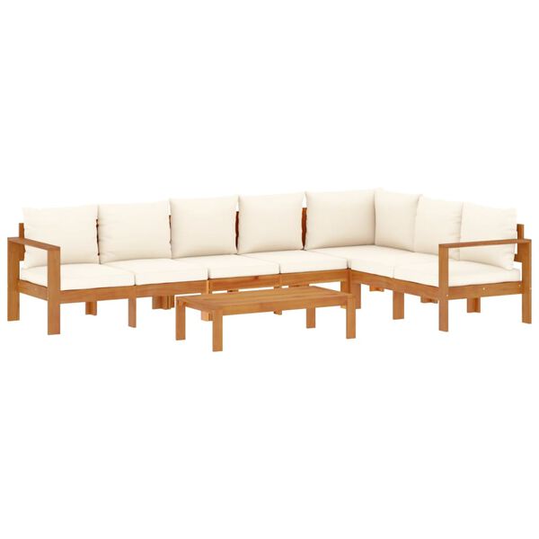 vidaXL Garden Sofa Set Cream white cushions, natural wood