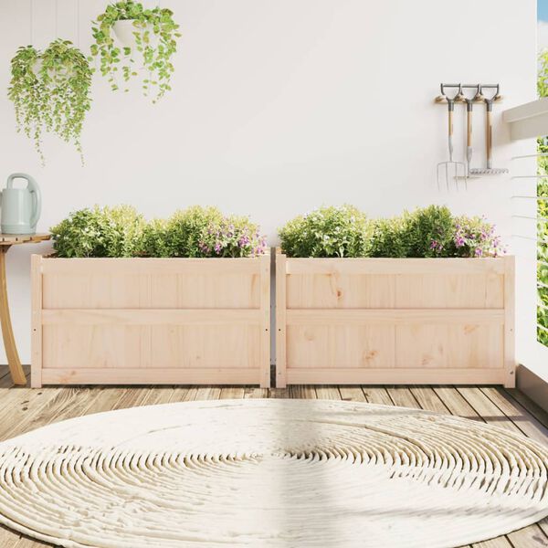 vidaXL Garden Planter Set of 2 Natural Wood Color