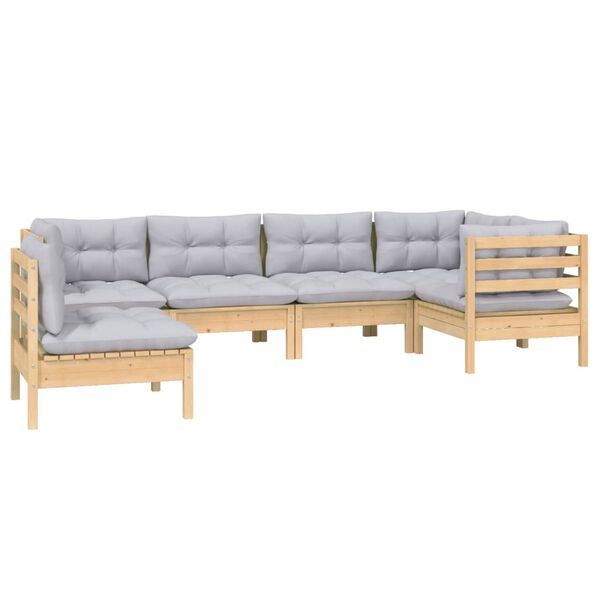 vidaXL Garden Lounge Set Grey Solid pine wood, fabric (100% polyester)