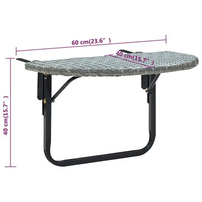 vidaXL Balcony Table Gray 23.6"x23.6"x15.7" Poly Rattan