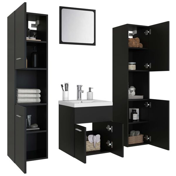 vidaXL Bathroom Furniture Set Black Engineered wood Medium Storage