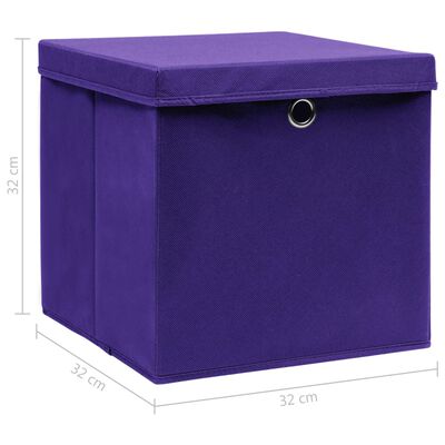 vidaXL Storage Boxes with Lids 4 pcs Purple 12.6"x12.6"x12.6" Fabric