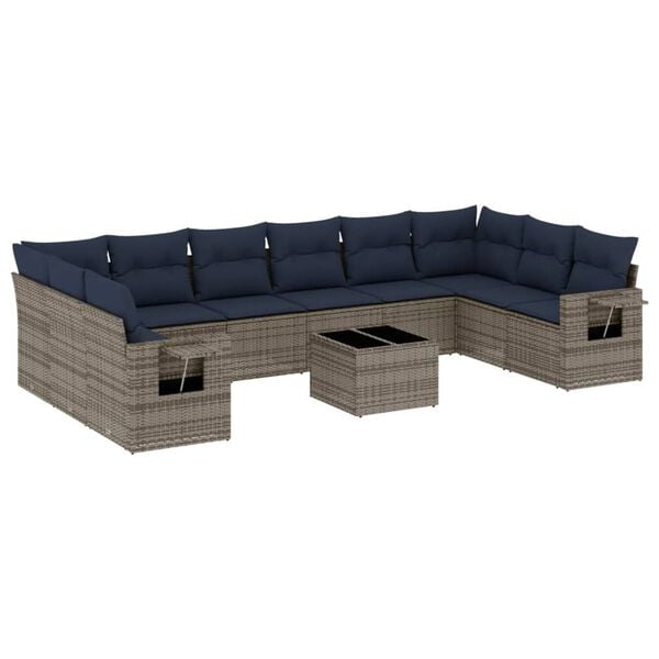 vidaXL 11 Piece Garden Sofa Set with Cushions Grey Poly Rattan
