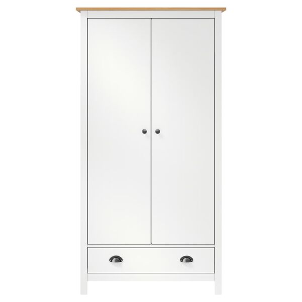 vidaXL Wardrobe White and Honey Brown Solid Pine Wood 35.0x19.7x67.0 in