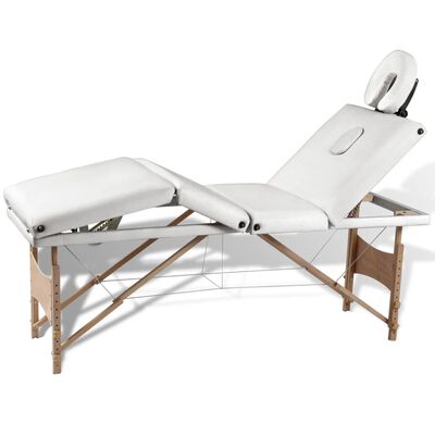 vidaXL Cream White Foldable Massage Table 4 Zones with Wooden Frame