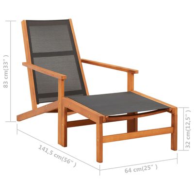 vidaXL Patio Chair with Footrest Solid Wood Eucalyptus and Textilene