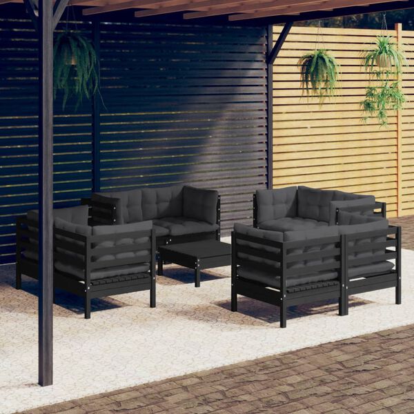 vidaXL Garden Lounge Set Black Solid pinewood, fabric (100% polyester)
