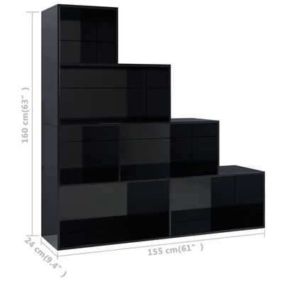 vidaXL Book Cabinet/Room Divider High Gloss Black 61"x9.4"x63" Chipboard