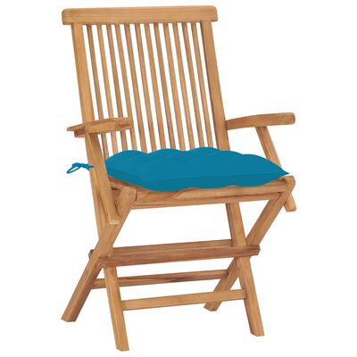vidaXL Patio Chairs with Light Blue Cushions 8 pcs Solid Teak Wood