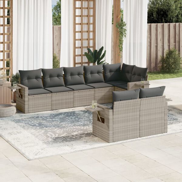 vidaXL Garden Sofa Set Light Grey PE rattan, powder-coated steel, polyester