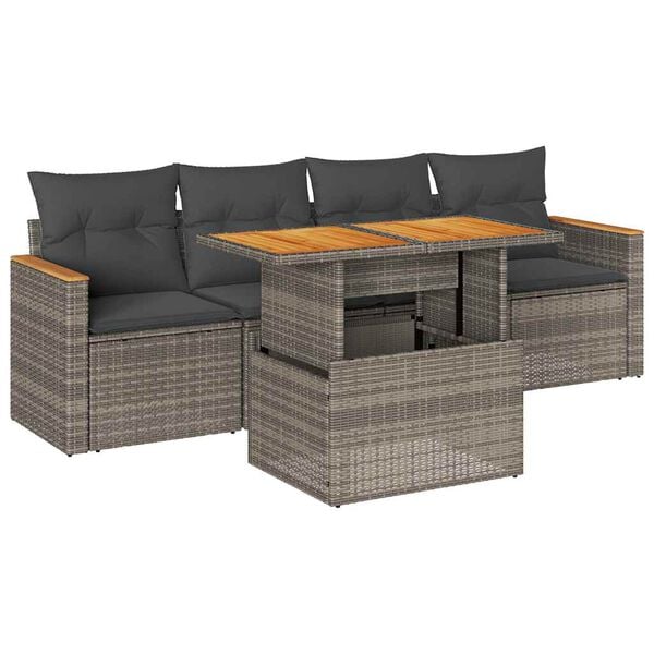 vidaXL Patio Sofa Set Grey Poly Rattan 5 Piece Set Modular