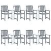 vidaXL Patio Chair Set of 8 Grey Solid acacia wood Standard Durable