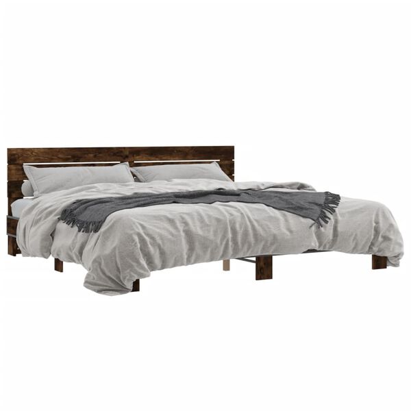 vidaXL Bed Frame Smoked Oak Engineered wood, metal 200 x 200 cm Durable