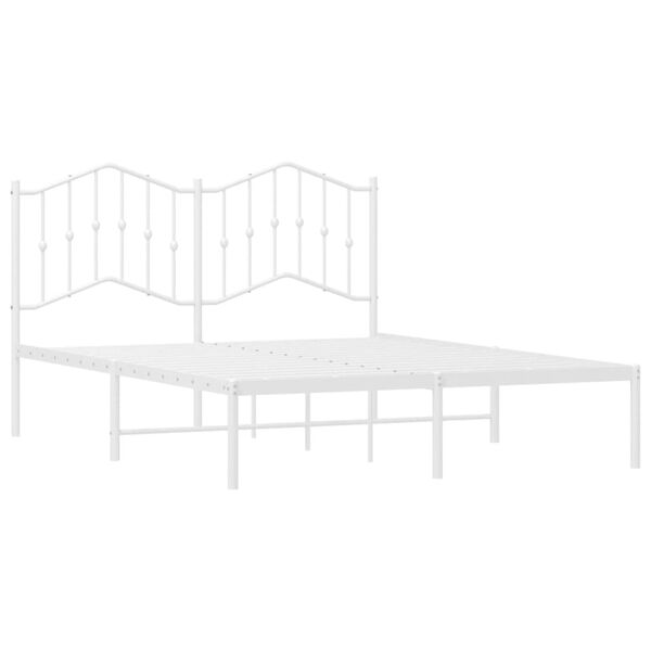 vidaXL Metal Bed Frame without Mattress with Headboard White 55.1"x78.7"