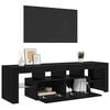 vidaXL TV Cabinet with LED Lights Black Oak 55.1x14.4x15.7" Engineered Wood