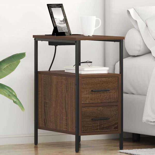 vidaXL Bedside Cabinet 2 pcs Brown Oak 11.81 x 18.90 x 24.02 in