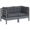 vidaXL 2-seater Garden Sofa Grey Solid pinewood, fabric (100% polyester)