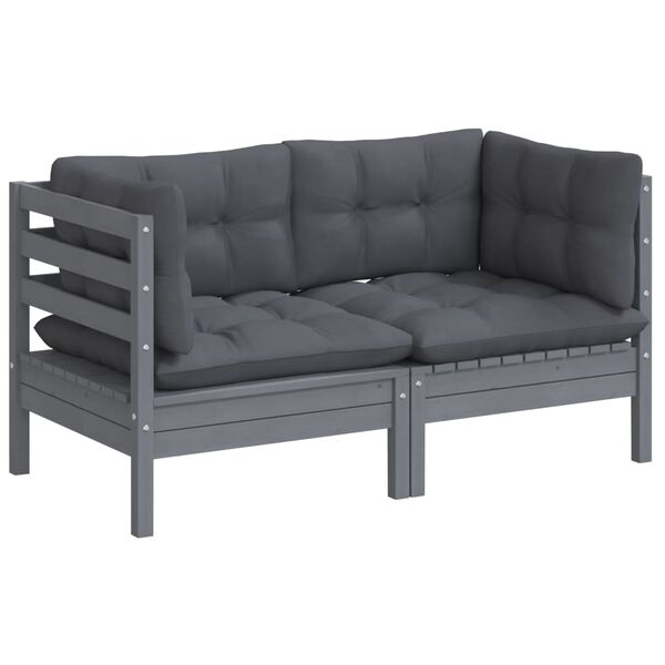 vidaXL 2-seater Garden Sofa Grey Solid pinewood, fabric (100% polyester)