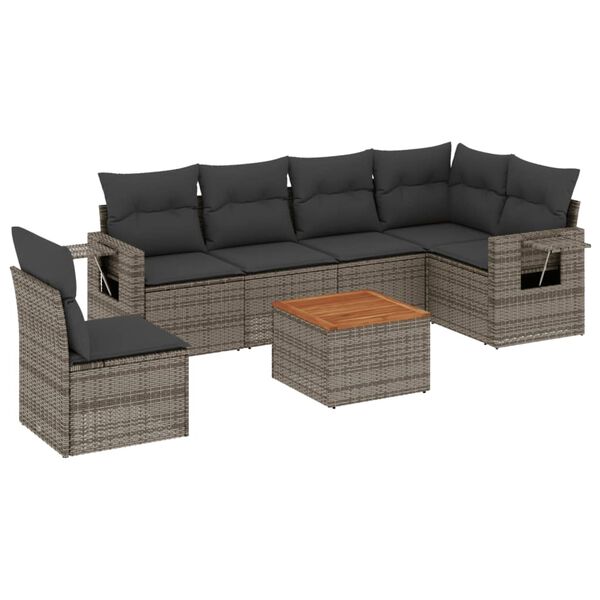 vidaXL Garden Sofa Set Grey Poly Rattan Large Adjustable Feet
